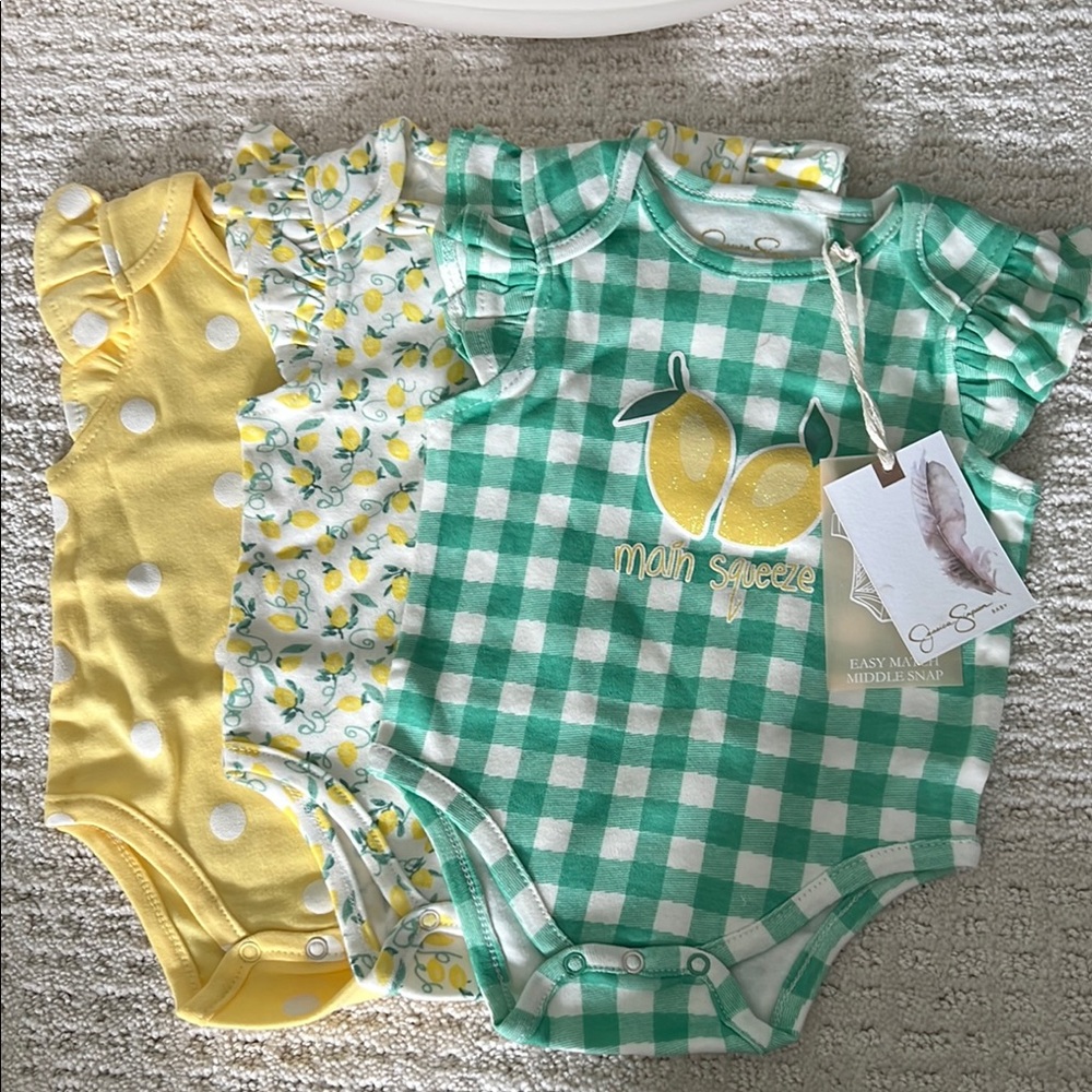 Green and Yellow Lemon Baby Onesie Set